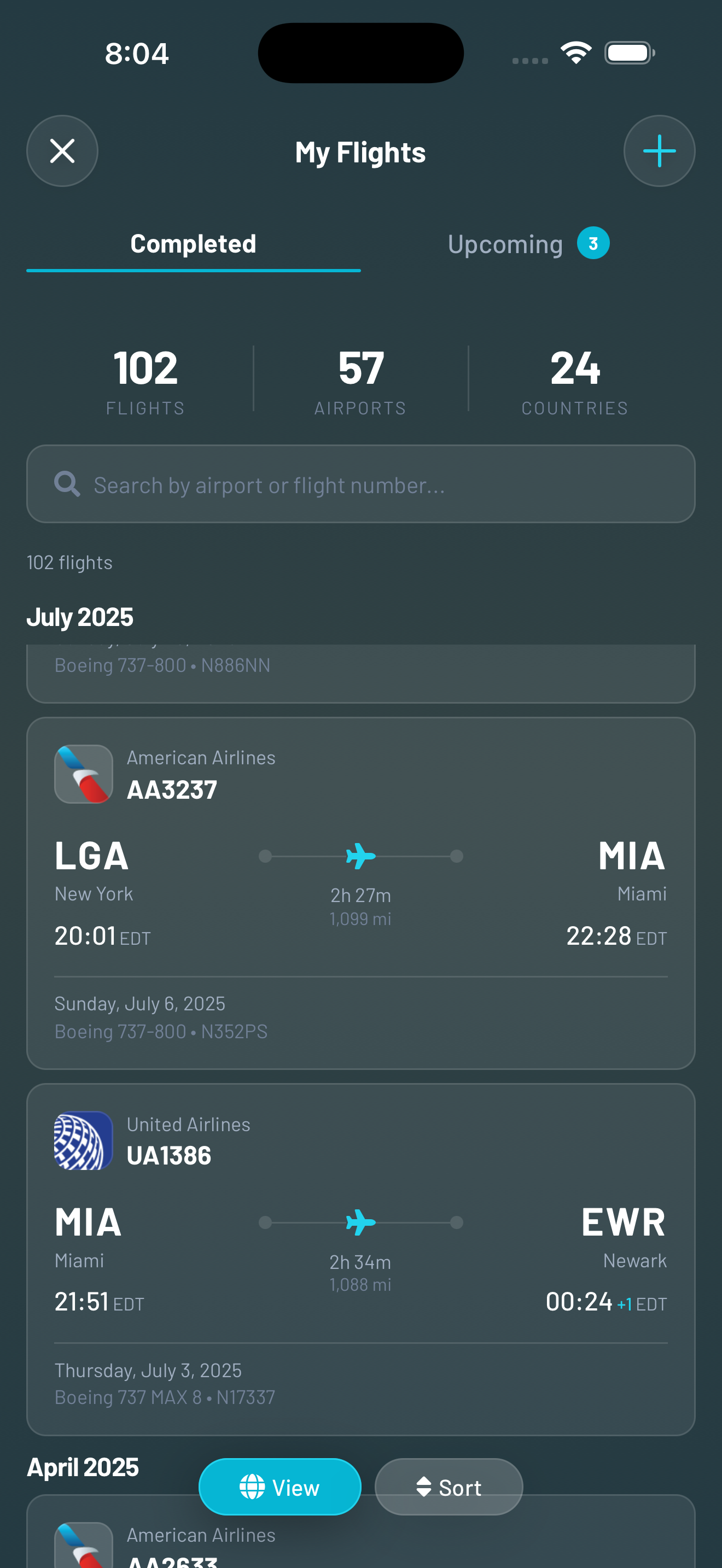 Flight history